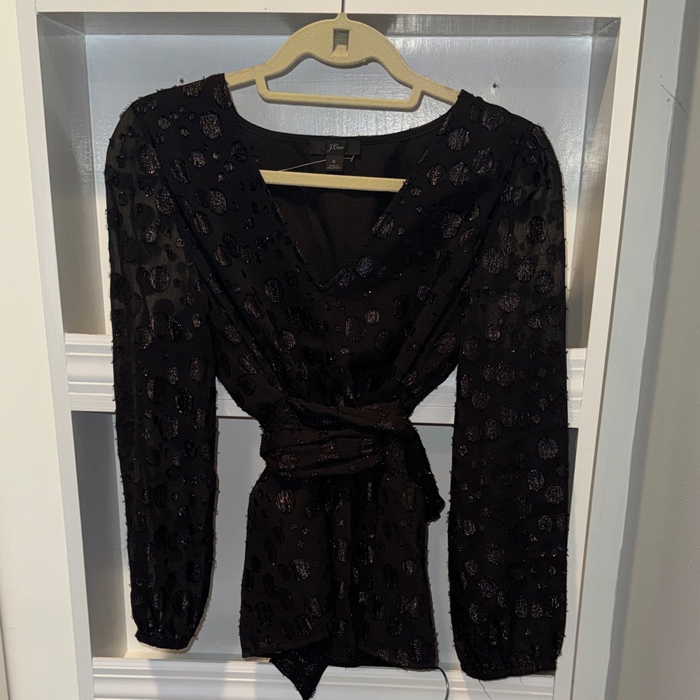 J. Crew Black V-Neck Textured Blouse